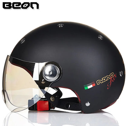 BEON Motorcycle Helmet for Adult and Child All Seasons Electric Vehicle Half Helmet Summer Sun Protection Helmet Motorcycle