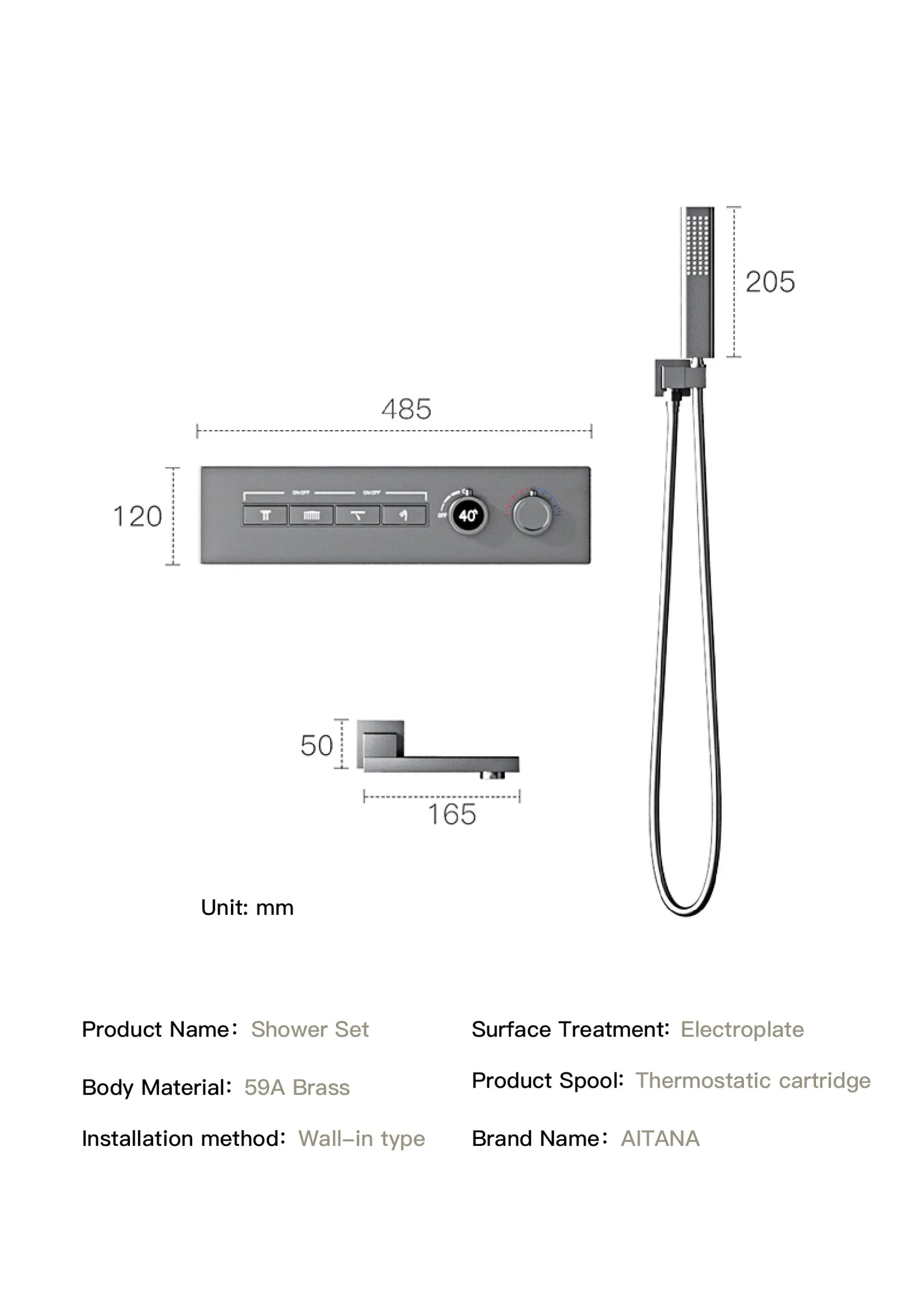 Luxury  black brass shower system wall-mounted LED digital display design Cold & hot dual-control 4-function ceiling shower Tap