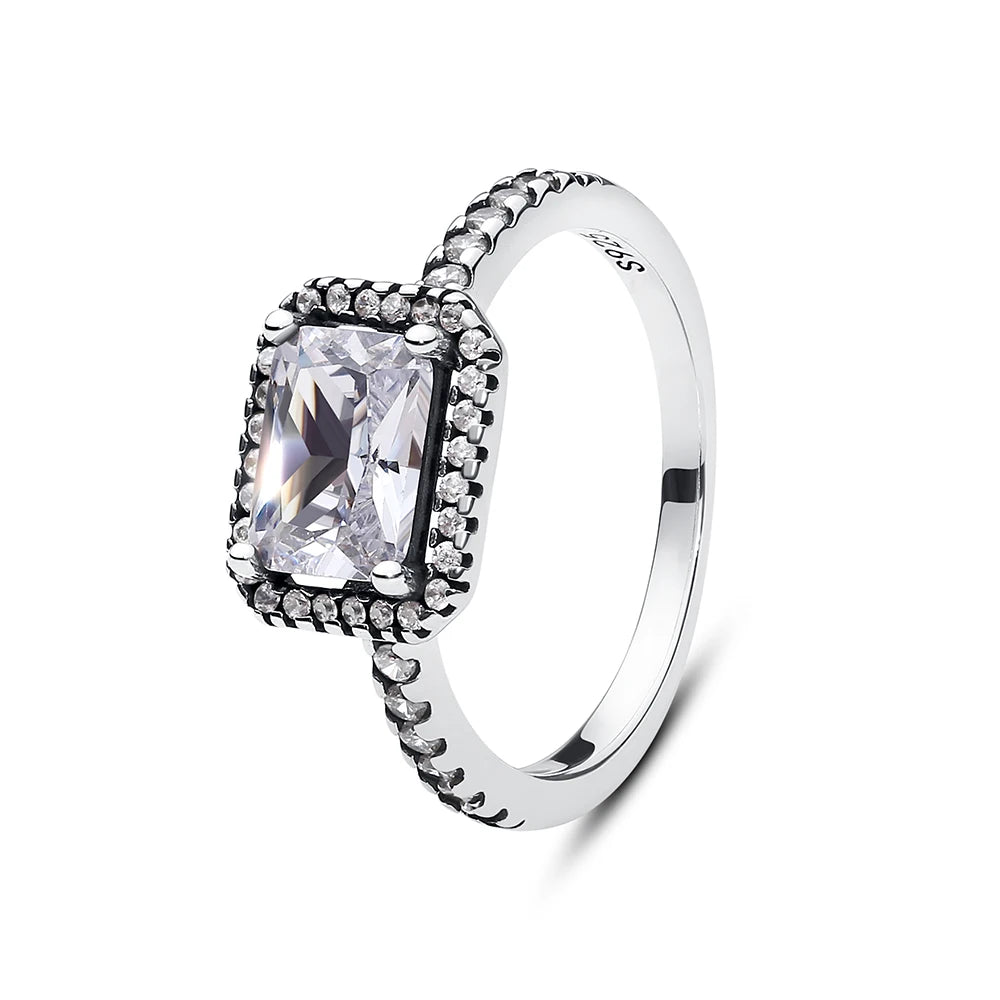 Original 925 Sterling Silver Ring Love Heart Pave CZ Crystal Stackable Rings For Women Wedding Engagement Birthday Gift Jewelry