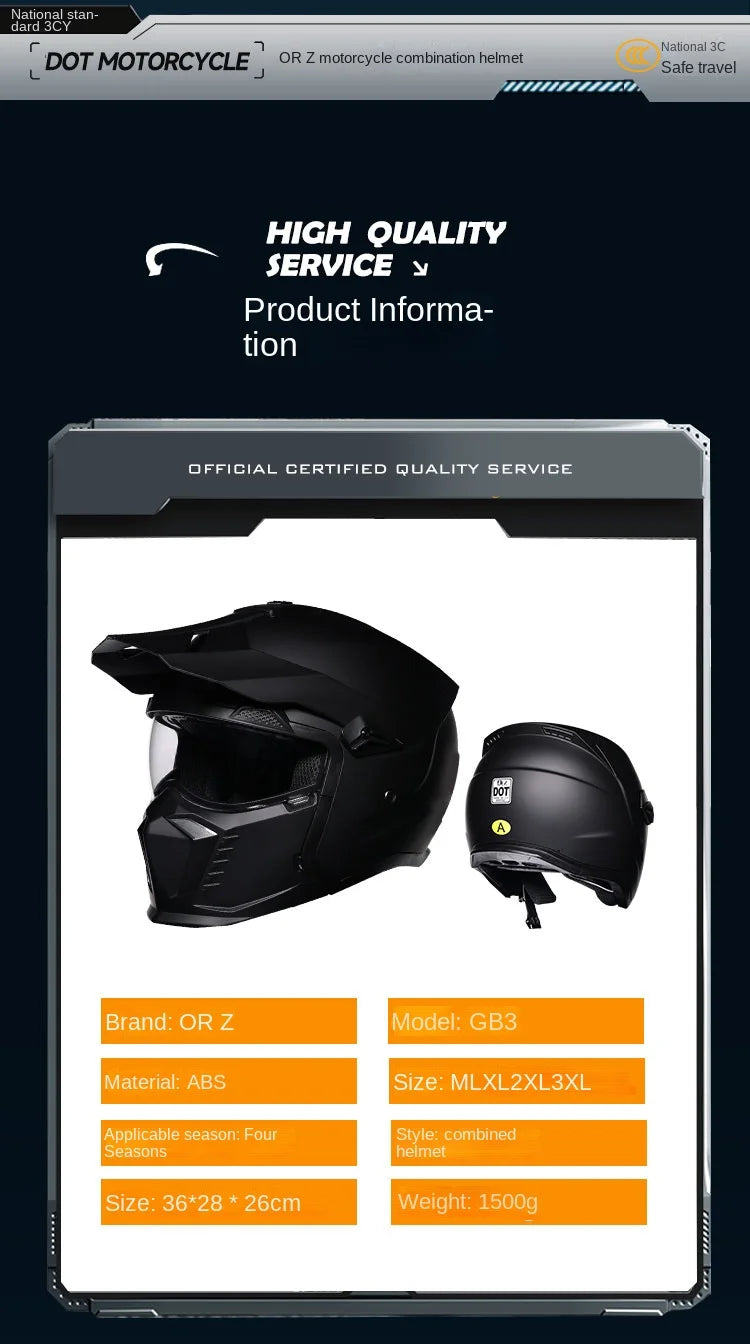 ORZ Street Fighter Combination Helmet Motorcycle Helmet Men's and Women's Retro Full Helmet Four Seasons Detachable DOT