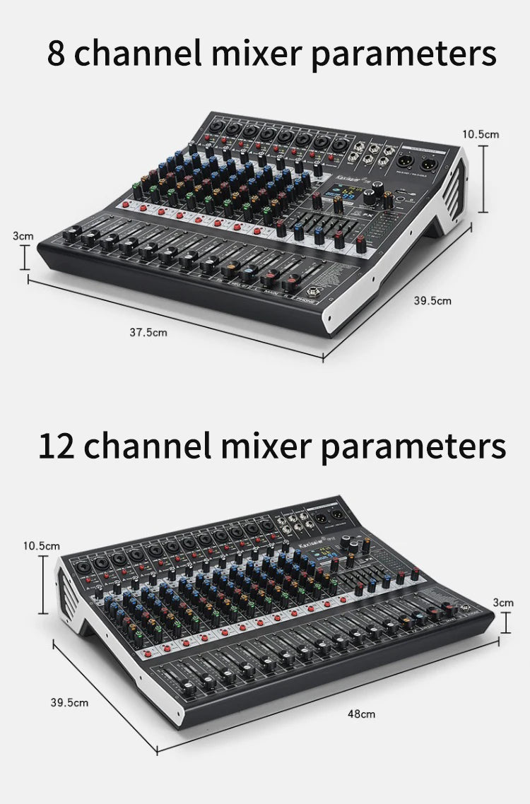 8/12 Channel Digital Mixer Audio Console 100 DSP Effects Bluetooth USB MP3 DJ Reverberation Sound Mixing Console