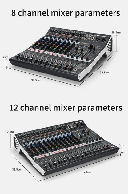 8/12 Channel Digital Mixer Audio Console 100 DSP Effects Bluetooth USB MP3 DJ Reverberation Sound Mixing Console