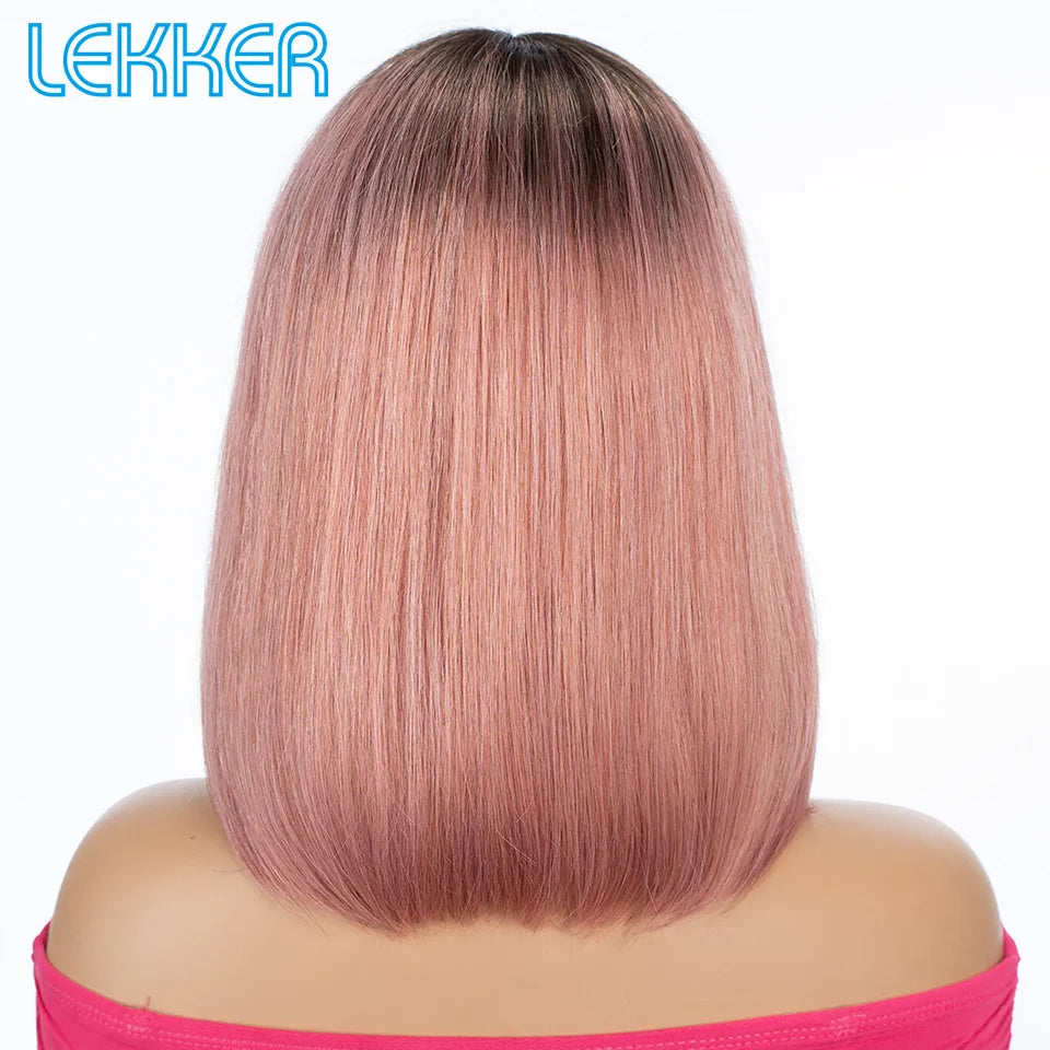 100% Human Hair Wigs Highlight Brown Long Pixie Straight Bob Middle Part lace Front For Women Brazilian Remy hair Glueless Wigs