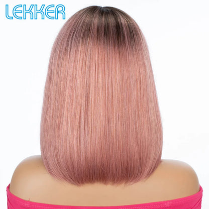 100% Human Hair Wigs Highlight Brown Long Pixie Straight Bob Middle Part lace Front For Women Brazilian Remy hair Glueless Wigs