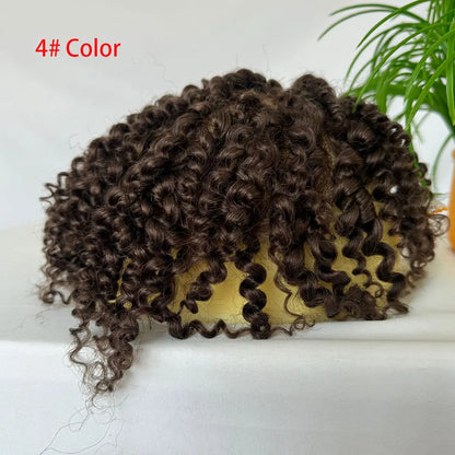 Small Curly Toupee For Men Full Lace Hairpiece European Human Hair Replacement System For Men's Toupee 10x8inch Black Hair Wig