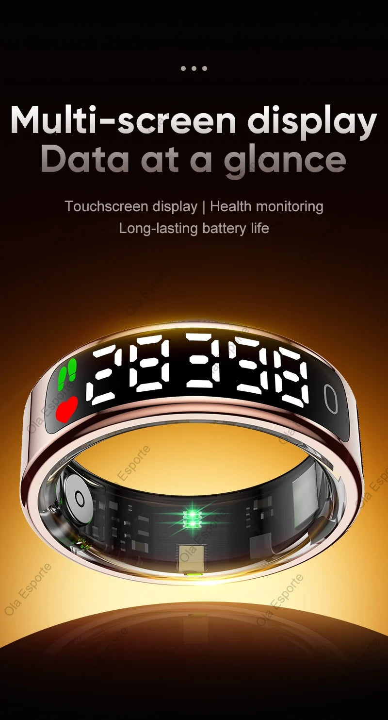 Smart Ring with Display Screen and Touch for Men Women, Health and Sleep Monitor, 5ATM Waterproof, Multi-sport Mode, Smartring