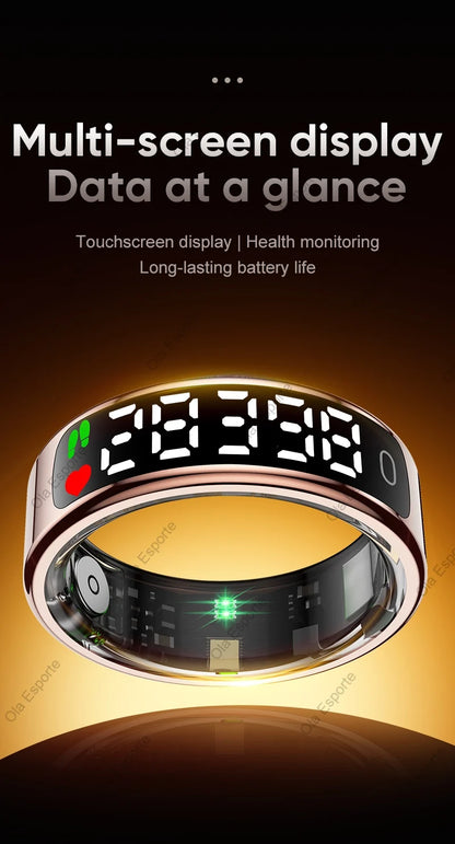 Smart Ring with Display Screen and Touch for Men Women, Health and Sleep Monitor, 5ATM Waterproof, Multi-sport Mode, Smartring