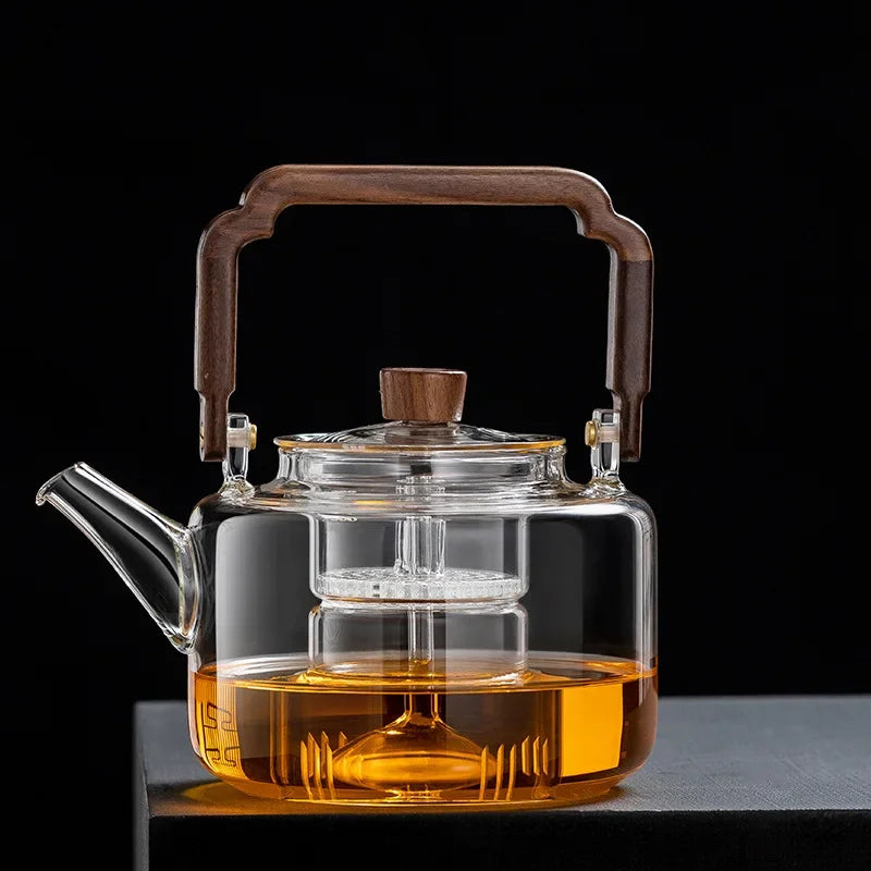 JUSTINLAU Glass Teapot 1300ML Integrated Steaming and Boiling Teapot Thickened Filter Kung Fu Tea Set for Electric Pottery Stove