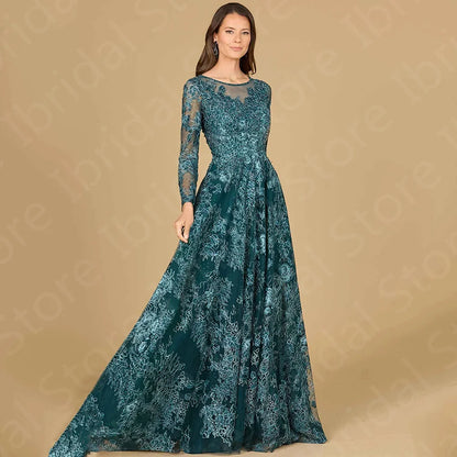 Vintage Dark Teal Mother Gowns for Wedding Women 2024 Lace Mother of the Groom Dress Long Sleeves Wedding Party Dresses Pink