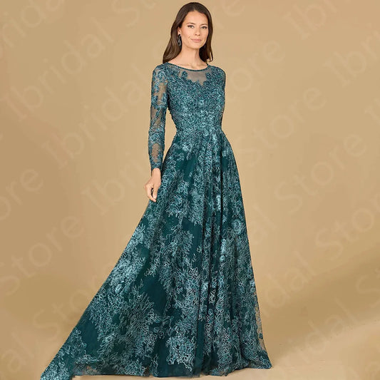 Vintage Dark Teal Mother Gowns for Wedding Women 2024 Lace Mother of the Groom Dress Long Sleeves Wedding Party Dresses Pink
