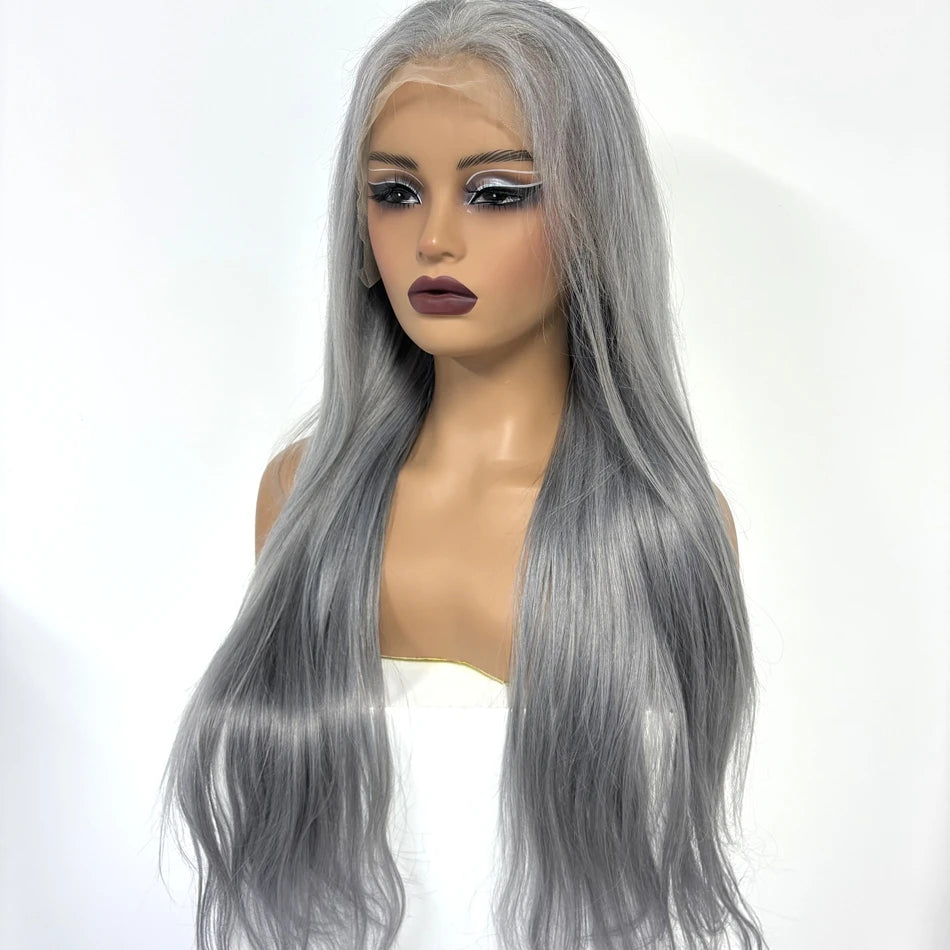 13x4 Lace Frontal Pink Straight Human Hair Wig 26 28inch 250 Density Pre Plucked Red Hair Wig Grey Lace Front Wigs for Women