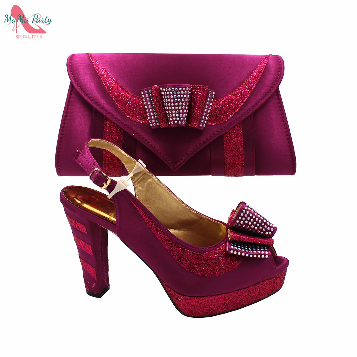 2025 Red Elegant Style Italian Women Shoes Matching Hand Bag Set  Slingbacks Sandals with Platform for Party