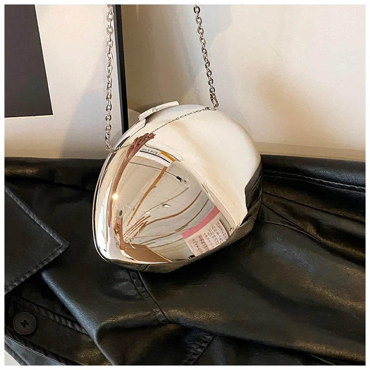 Designer Acrylic Shell Shape Clutch Bag Gold Silver Women Evening Party Bag Cute Shiny Metal Shoulder Crossbody Bags Small Purse
