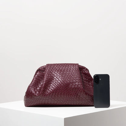 Vintage Artificial Leather Woven Pattern Clutch Bag，Burgundy Bag，Prom Dresses for Women，Large Capacity Women Purse