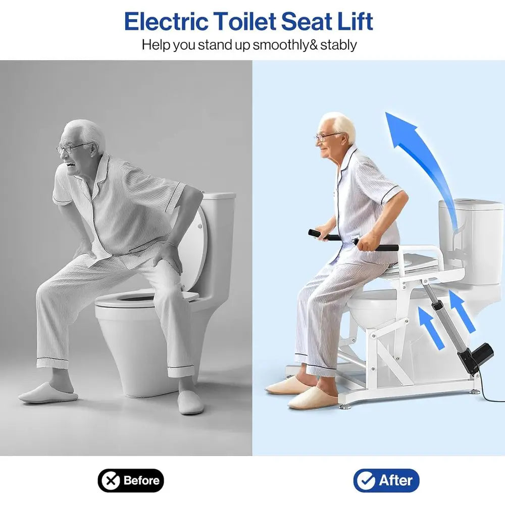 Electric Toilet Lift Seat - Powered Toilet Seat Risers with Handles for Seniors and Disabled, Height Adjustable, Support to 330l