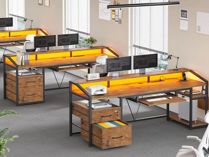 63" Computer Desk, Office Desk with Lock Drawers for Legal/Letter File, Gaming Desk with LED Light & Power Outlet,, Customized