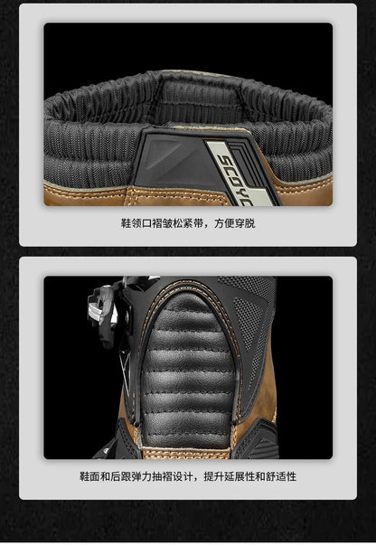 Retro Motorcycle Boots Cowhide Waterproof Mid-Calf Long riding Boots Men Women Riding Motocross Bota Motorbike Motocross Shoes