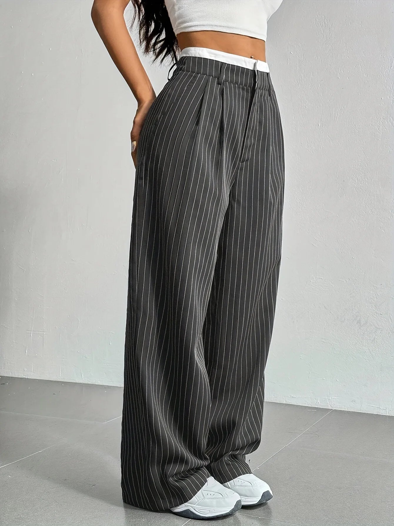 Fashion Pants Women's Stripe Straight Pants 2024 Autumn Winter High Waisted Casual Suit Pants Office Lady Women Trousers Bottoms