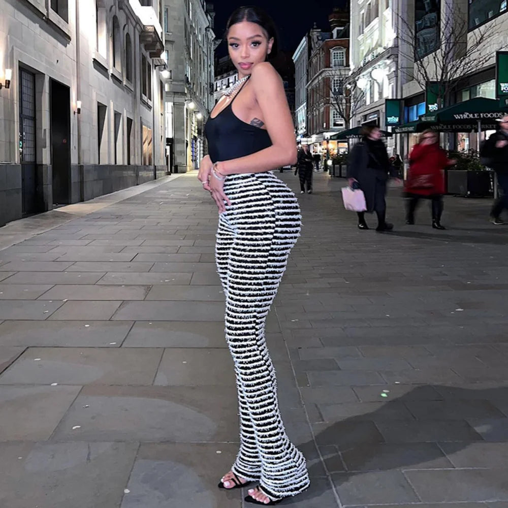 Color Block Stripes Pants Women High Waist Loose Sweatpants Women's Bodycon All-match Summer Trouseres For Female 2023