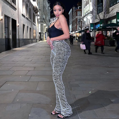 Color Block Stripes Pants Women High Waist Loose Sweatpants Women's Bodycon All-match Summer Trouseres For Female 2023