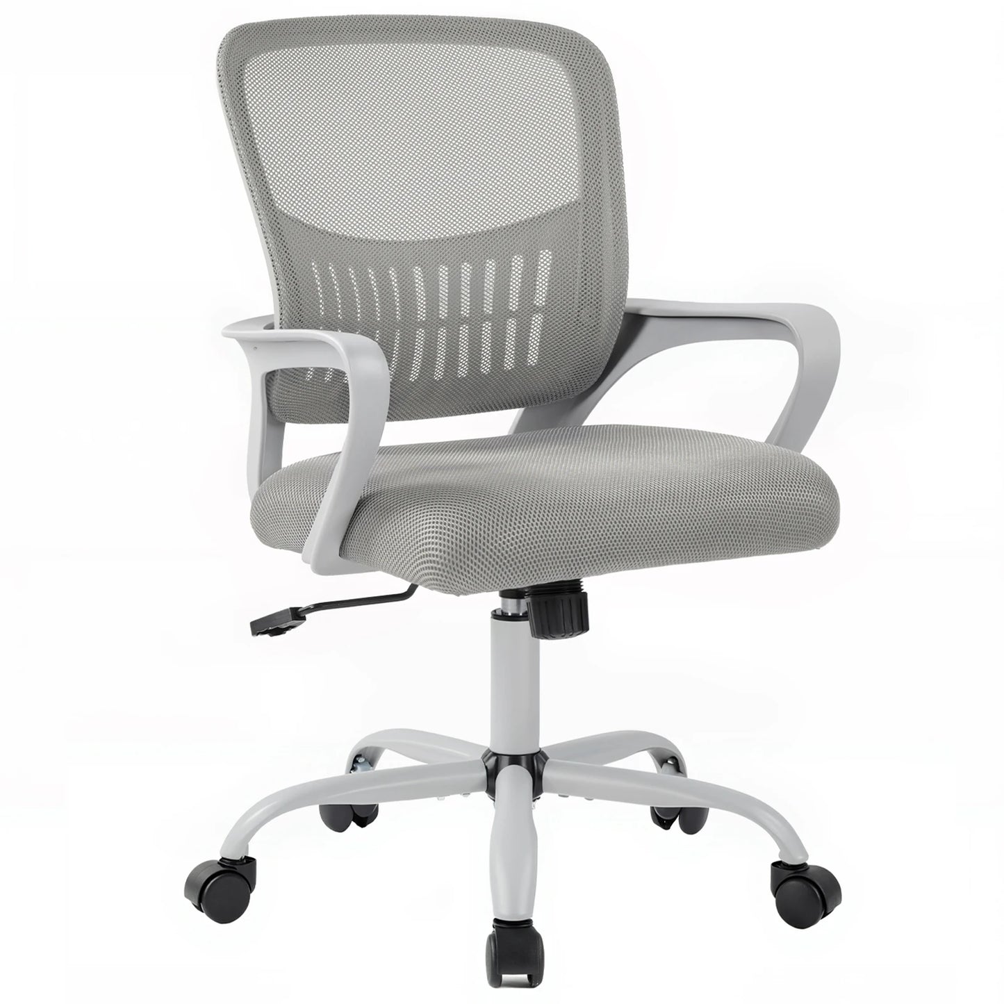 MCQ Fixed Armrest Office Desk Chair Ergonomic Mid Back with Lumbar Support Height Adjustable 360° Swivel Computer Gaming Chair