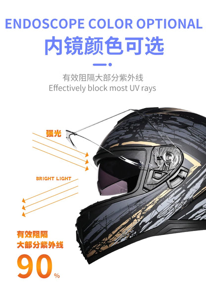 Motorcycle helmet, men's and women's dual lens full face helmet, motorcycle sports car, all season full face helmet