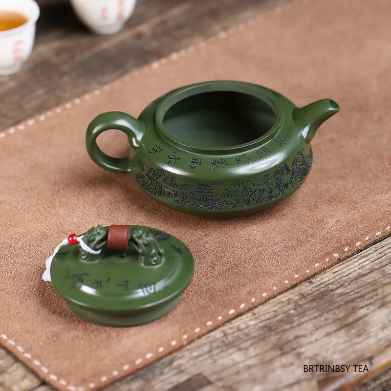 Chinese Yixing Purple Clay Teapot Raw Ore Green Mud Tea Pot Handmade Landscape Kettle Household Teaware Zisha Tea Set 260ml
