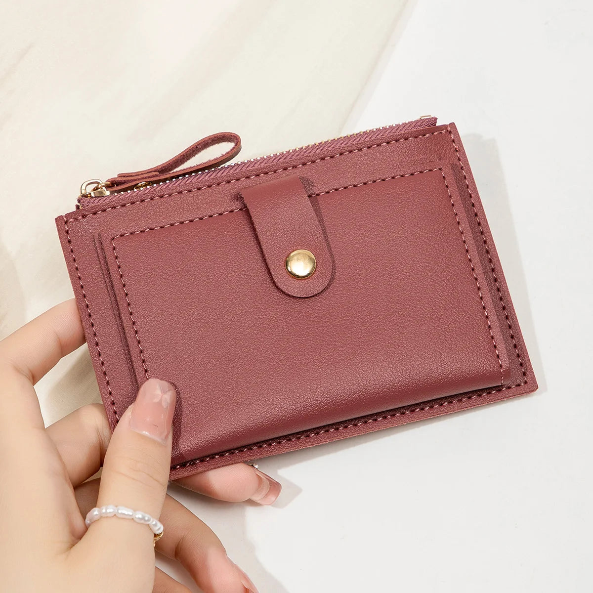 Minimalist and Fashionable Women's Short Card Bag Ultra-Thin Mini PU Leather Zero Wallet Women's Credit Card Holder Wallet