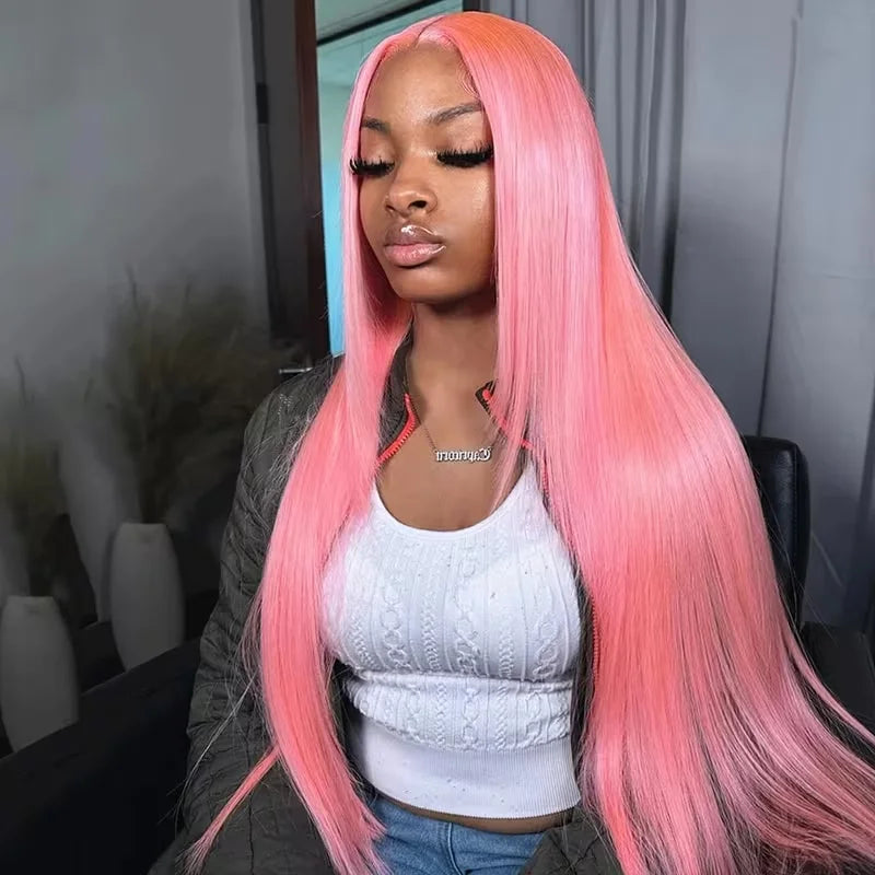 Pink Straight Human Hair Wigs 13X6 13X4 Hd Lace Frontal Wigs 200 Density 32 Inch Brazilian Transparent Lace Front wig Preplucked