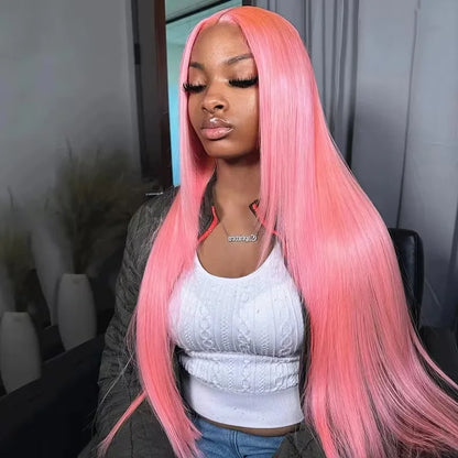 Pink Straight Human Hair Wigs 13X6 13X4 Hd Lace Frontal Wigs 200 Density 32 Inch Brazilian Transparent Lace Front wig Preplucked