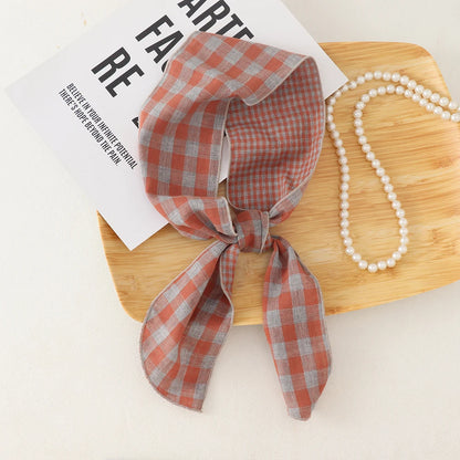British Cotton Skinny Plaid Scarf Fashionable Outfit Hairband Necktie Scarf Small Shawl Headscarf Neck Protection Scarf 11X120cm