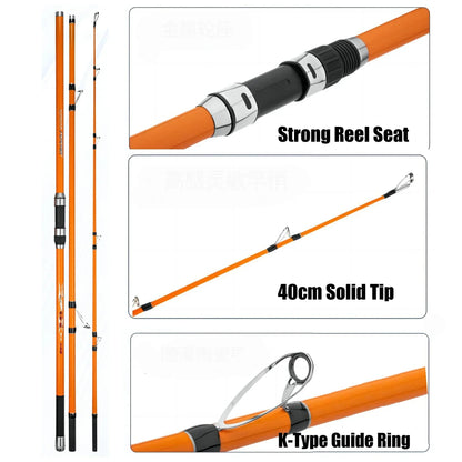 3.3M 3.6M 3.9M 4.2M Carp Rod 35kg Surf Fishing Rod Portable Travel Surf Spinning Rod 3 Piece Carbon Fiber Saltwater Fishing Pole