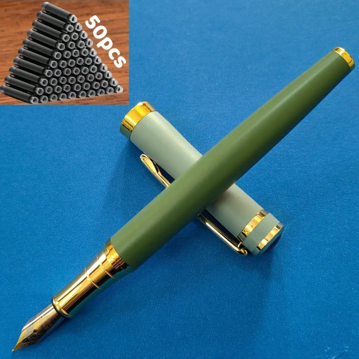 51-Piece Set (1 Pen + 50 Ink Cartridges), 0.5mm Tip, Iridium Nib, Stainless Steel Pen Body, Suitable for Calligraphy, Elegant and High-End, Luxurious and Noble, Suitable for 2.6mm Diameter, Student Stationery, Gifts, Valentin