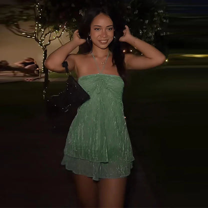 Sexy Solid Halter Tops Women Fashion Sleeveless Backless Tube Top Pleated A-line Top Female 2026 Summer Autumn Lady Vests