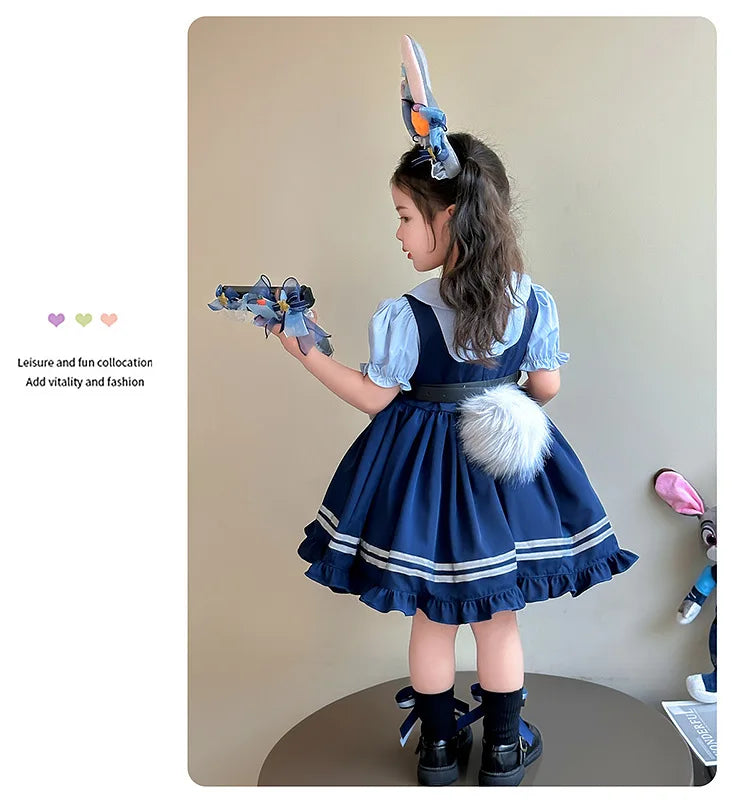 Girl Cosplay Judy Hopps Police Officer Dress Ear Sheriff Hat Bunny Costume Kids Dress Up Halloween Rabbit Disguise Dress Outfits