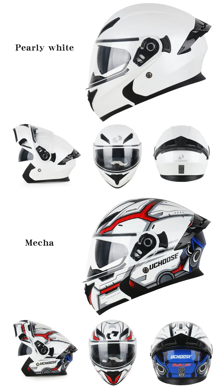 Uchoose DOT Modular helmet Full Face Helmets Crash Motorbike Protective Gear unisex Flip Up Helmet Motorcycle Double Sun Visor