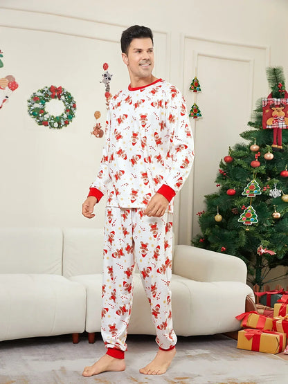 New 2025 Cartoon Allover Print Christmas Pajamas in Set Couples Casual Sleepwear Children's Clothing Baby Dog Romper Family Look