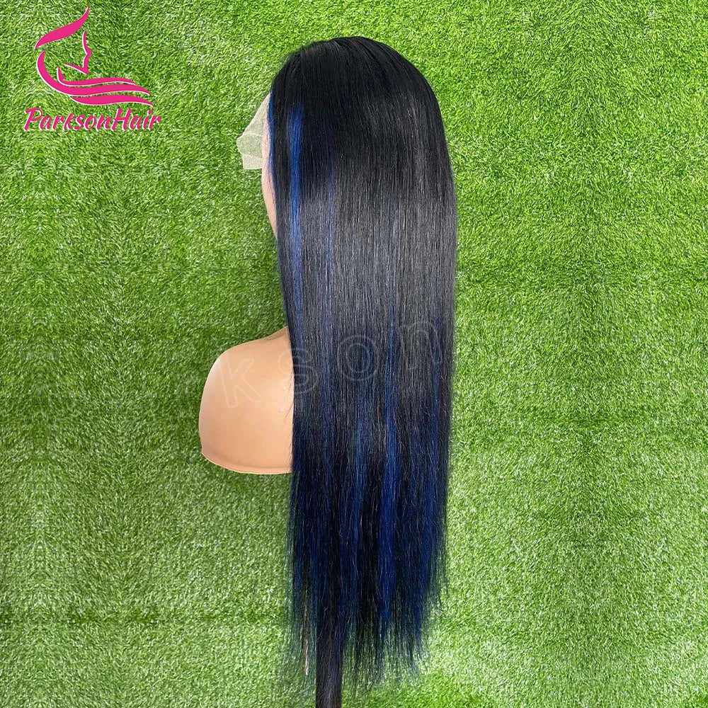 13*4 13*6 Straight Highlight  Black With Blue Lace Frontal Wigs Human Hair Wig For Black Women Brazilian  Hair Full Lace Wigs