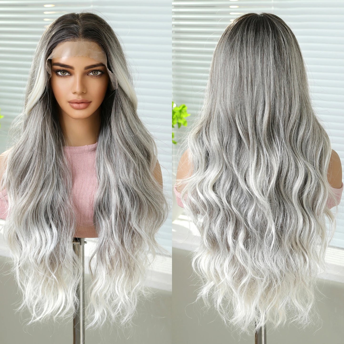 EASIHAIR Long Wavy HD Lace Front Synthetic Wigs for Women Natural Wave Blonde Wigs With Dark Roots 13*6 Lace Wigs Heat Resistant