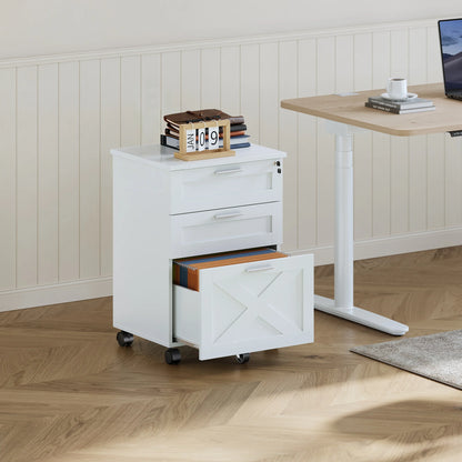 3 Drawer Rolling File Cabinet with Lock & Casters, Wooden Mobile Storage Organizer Printer Stand, Fits A4/Letter for Home Office