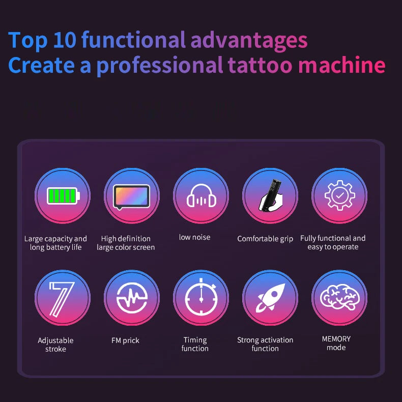 POPEIRONS Pro U Brave1.0 Wireless Tattoo Pen with Adjustable Stroke Tattoo Pen FM Cut Line and Fog
