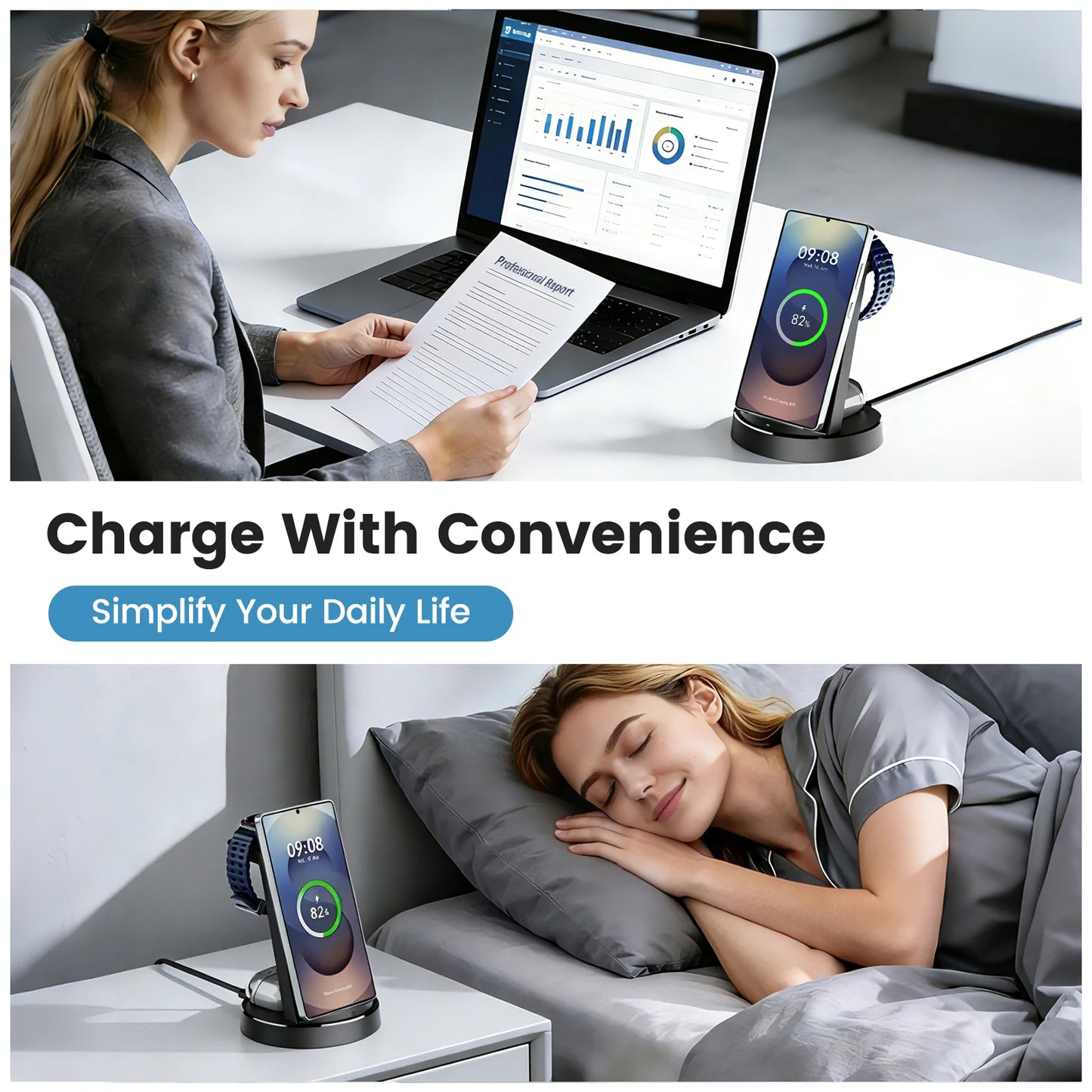 3 in 1 Magnetic Wireless Charger Dock Station 15W Foldable Fast Charging Multi-Device For Samsung S25 S24 S23 S22 Galaxy Watch iPhone