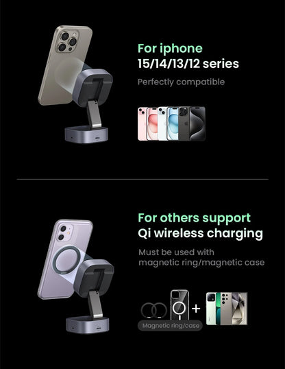 UGREEN UNO Qi2 15W Magnetic Wireless Charger Charging Stand With Cable  For iPhone 16 17 Pro Max For MagSafe Fast Charger
