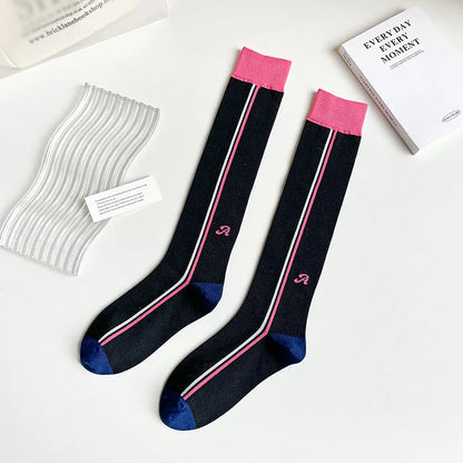 Socks Women's High Tube Calf Knee-length Socks Retro Illustration Art Abstract Street Autumn and Winter Cotton Socks High Sock