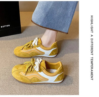 Women's Casual Shoes Suede Leather Training Shoes for Women 2026 Patchwork Retro Sneakers Ladies Casual Flat Heels Walking Shoes