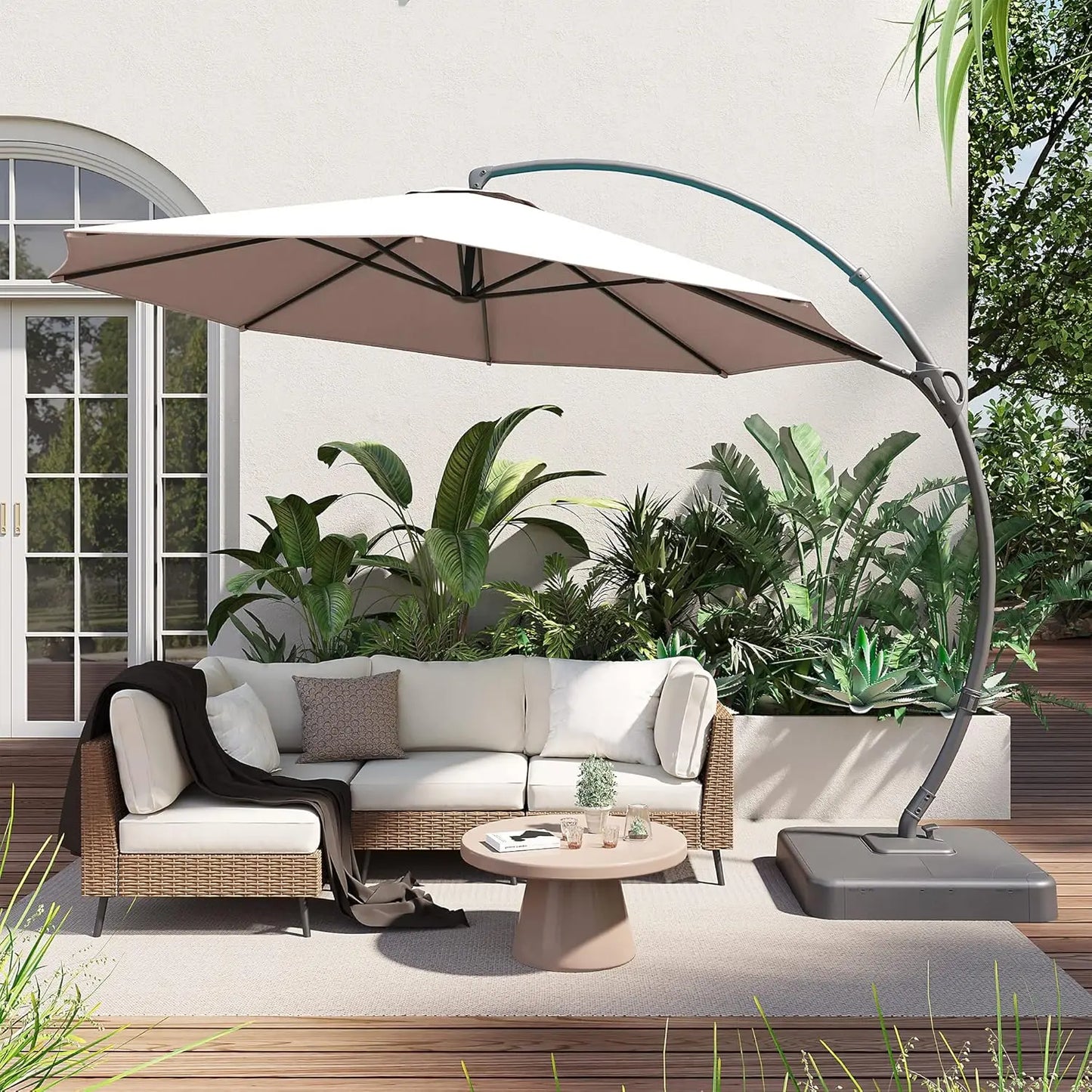 Outdoor Patio Umbrella, Curvy Cantilever Umbrella, Heavy Duty Offset Hanging Umbrella with 360° Rotation for, Customized