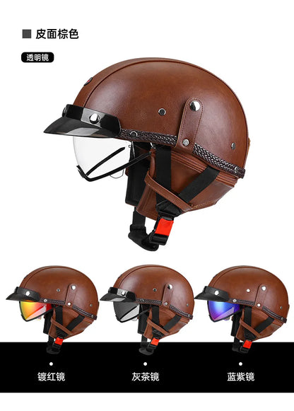 Retro Motorcycle Helmet DOT Approved Built in Sunglasses Casco Moto Helmet Detachable Insert Liner Vintage German Half Helmet