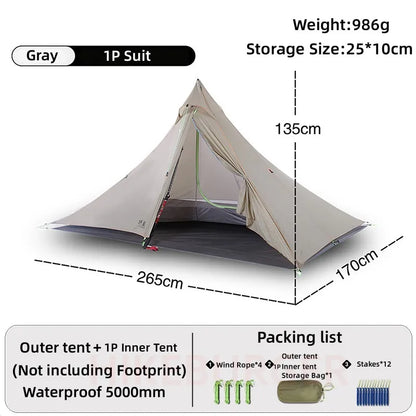ASTA GEAR Fengyin2 Pyramid Tent Outdoor Ultralight 20D nylon Tent Camping Windproof Hiking Backpacking