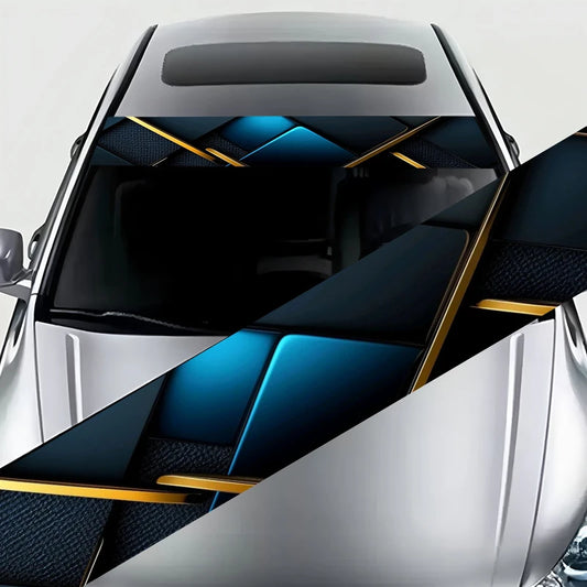 1 blue and gold geometric light luxury decorative painting car front windshield sticker - waterproof and scratch-proof vinyl