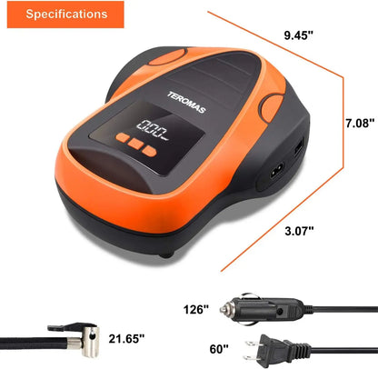 Portable Air Compressor for Car Tires, Digital Electric Pump with Pressure Gauge, 12V DC/110V AC for Inflatables